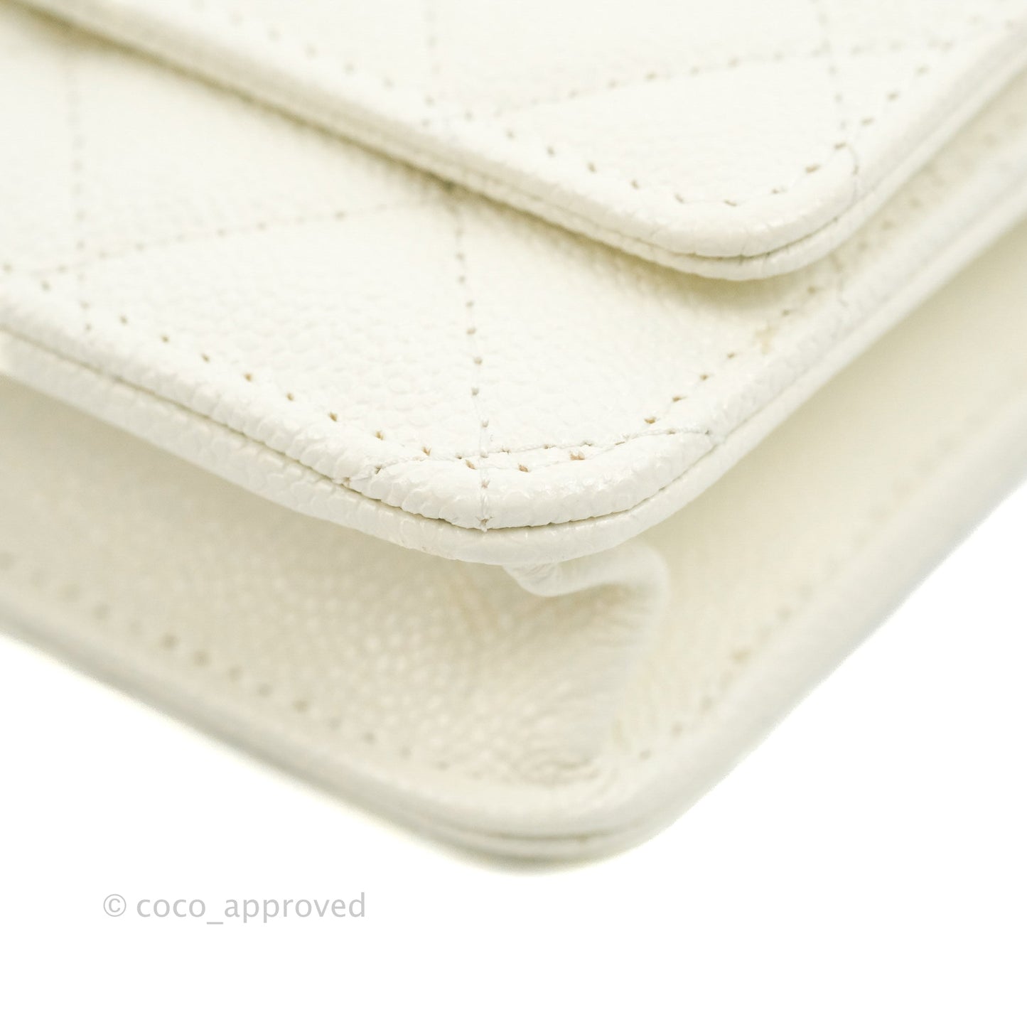 Chanel Quilted Wallet On Chain WOC Melody Ivory White Caviar Gold Hardware