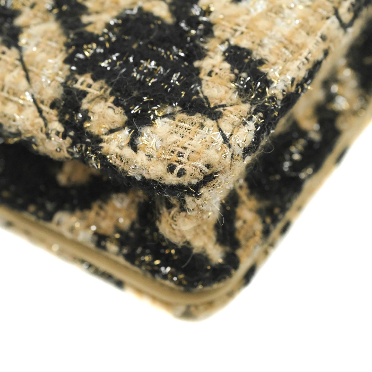 Chanel Wallet On Chain WOC Houndstooth Beige Black Tweed Gold Hardware