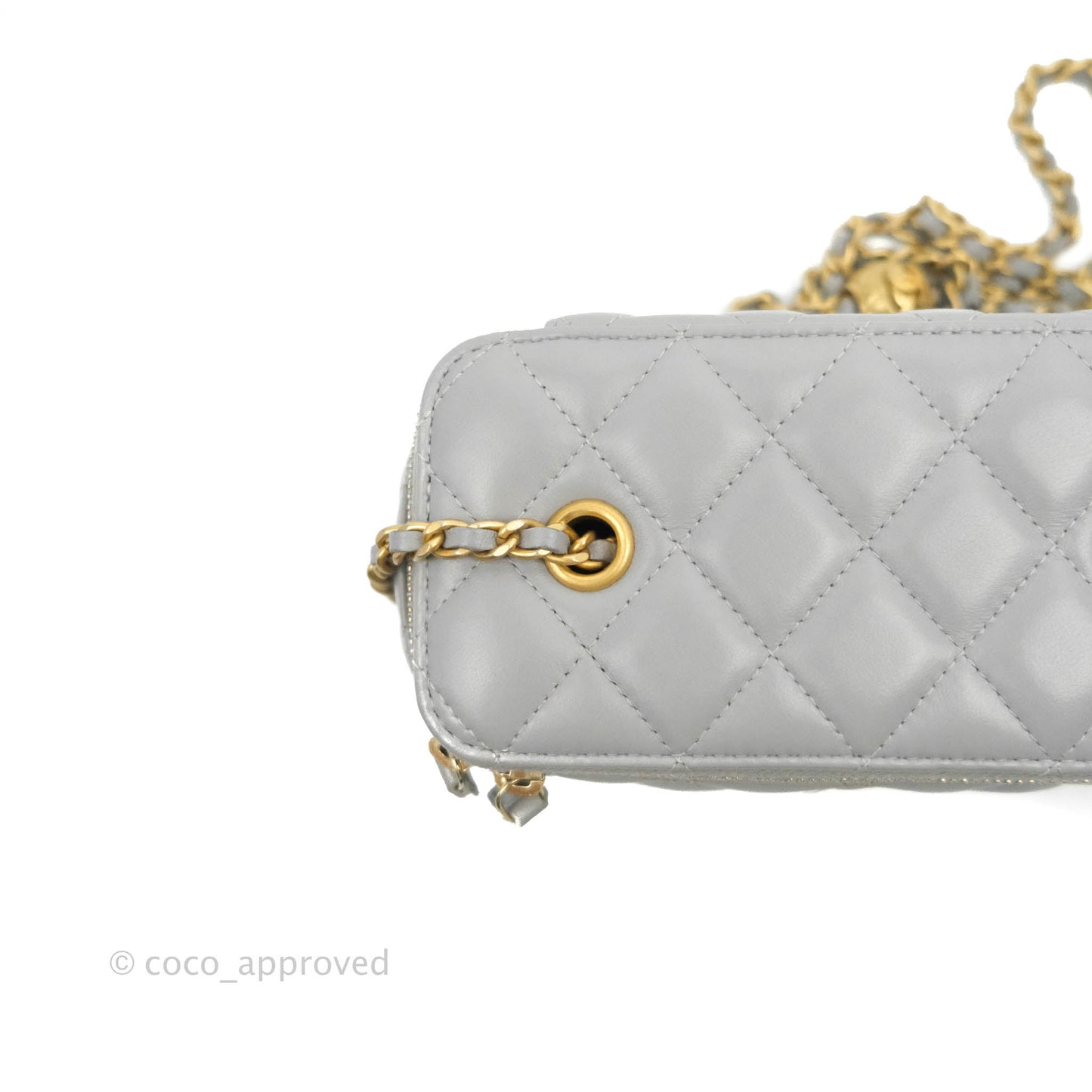 Chanel Vanity with Pearl Crush Chain Grey Lambskin Aged Gold Hardware