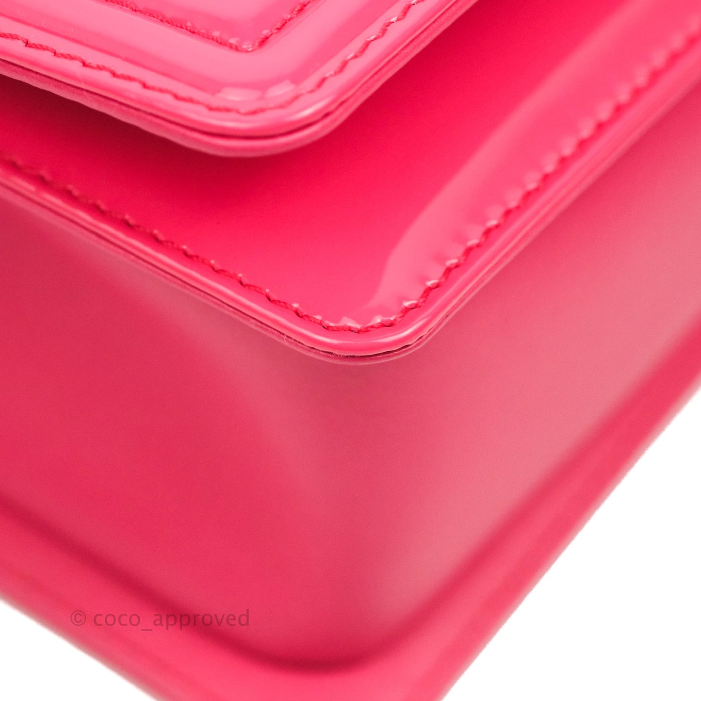 Chanel Quilted Medium Boy Bag Pink Patent Ruthenium Hardware