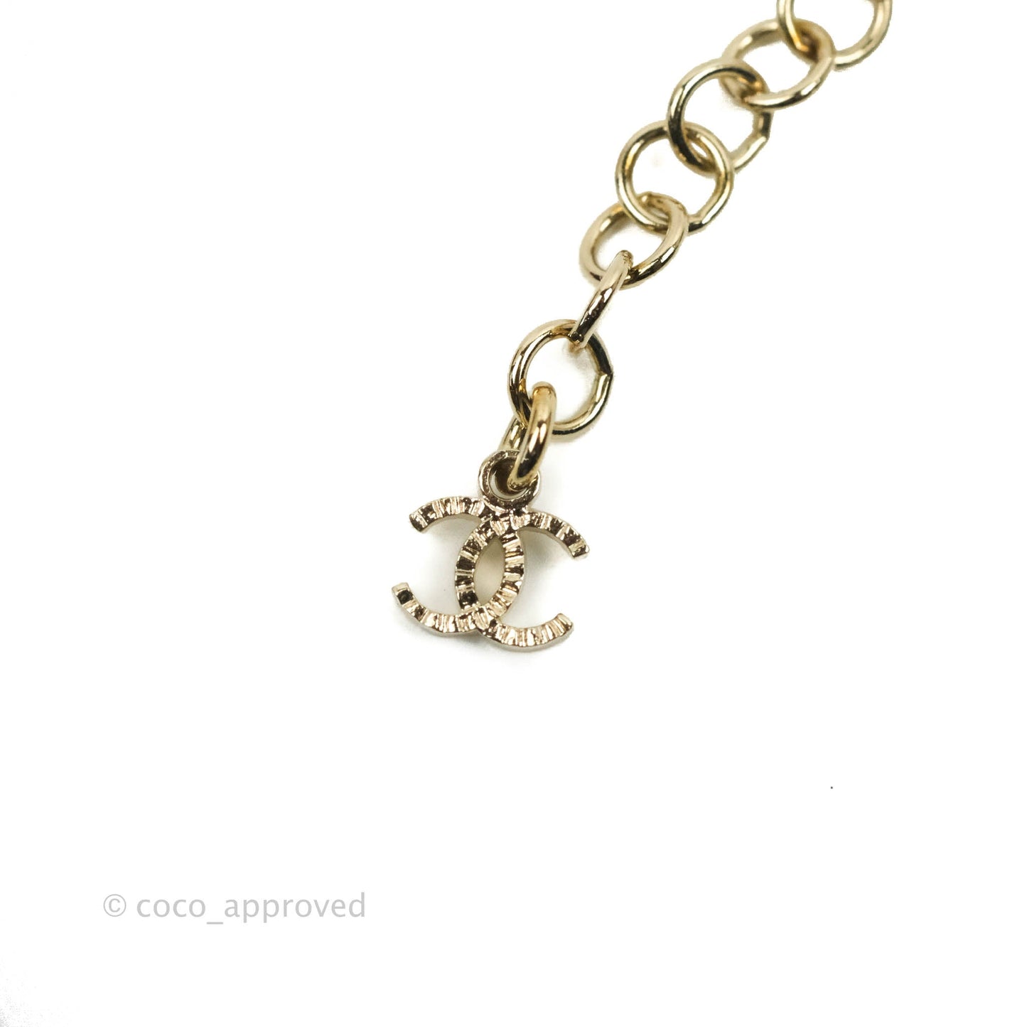 Chanel Crystal CC White Leather Braided Chain Choker Gold Tone 22S