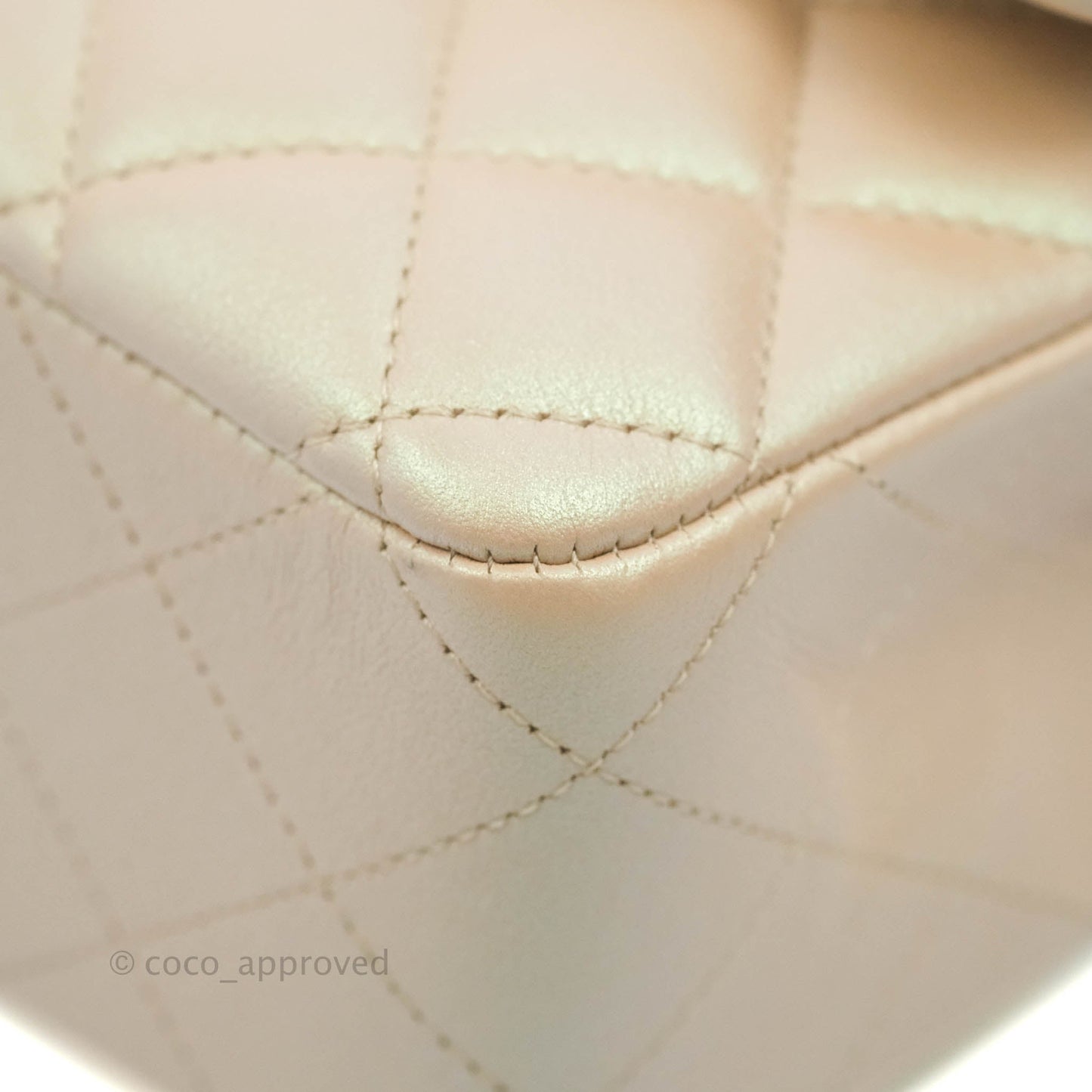 Chanel Classic M/L Medium Double Flap Iridescent Beige Calfskin Gold Hardware 21S