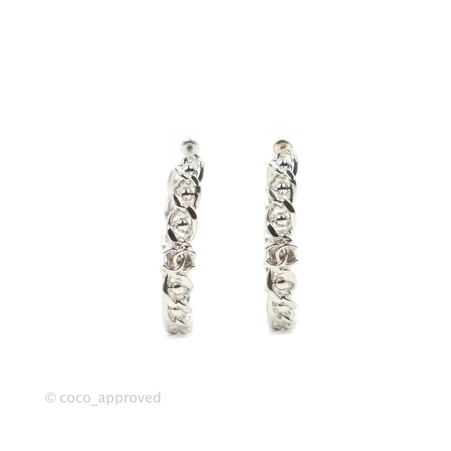 Chanel CC Chain Hoop Earrings Silver Tone 22A