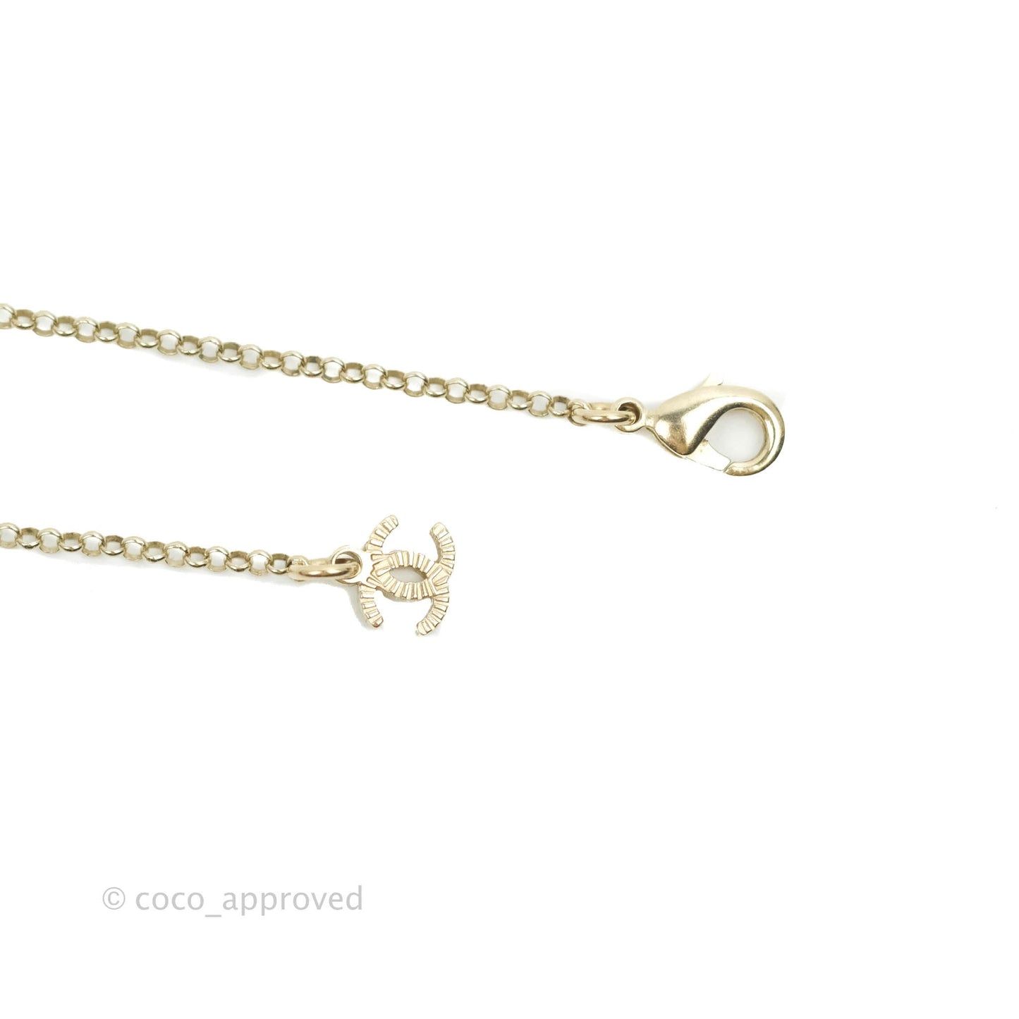 Chanel Crystal CC Pearl Heart Pendant Necklace Gold Tone 21B
