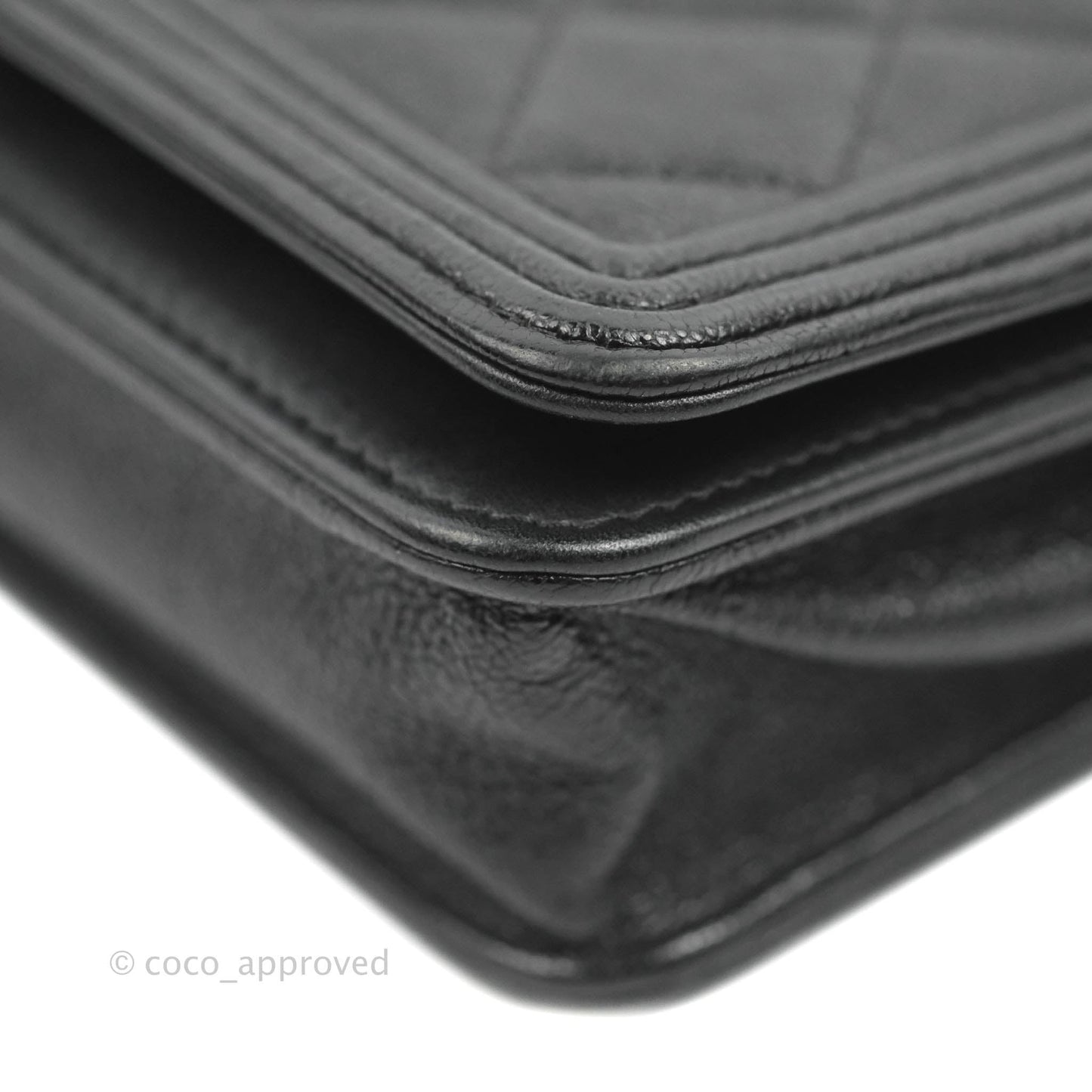 Chanel Quilted Boy Wallet on Chain WOC Black Caviar Aged Gold Hardware
