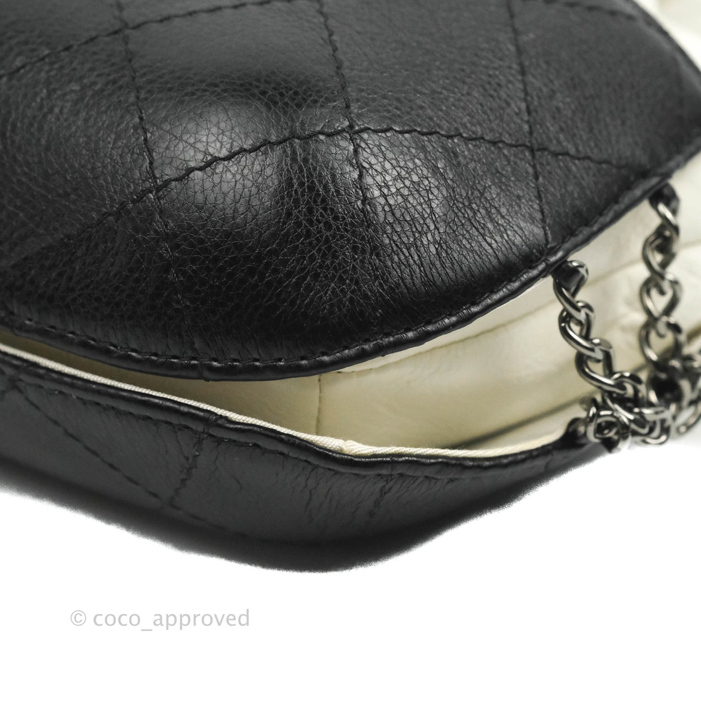 Chanel Small Gabrielle Drawstring Bag White Black Calfskin