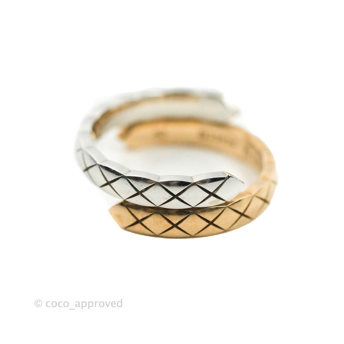 Chanel Crystal Coco Crush Toi Et Moi Ring 18K White & Beige Gold Size 52