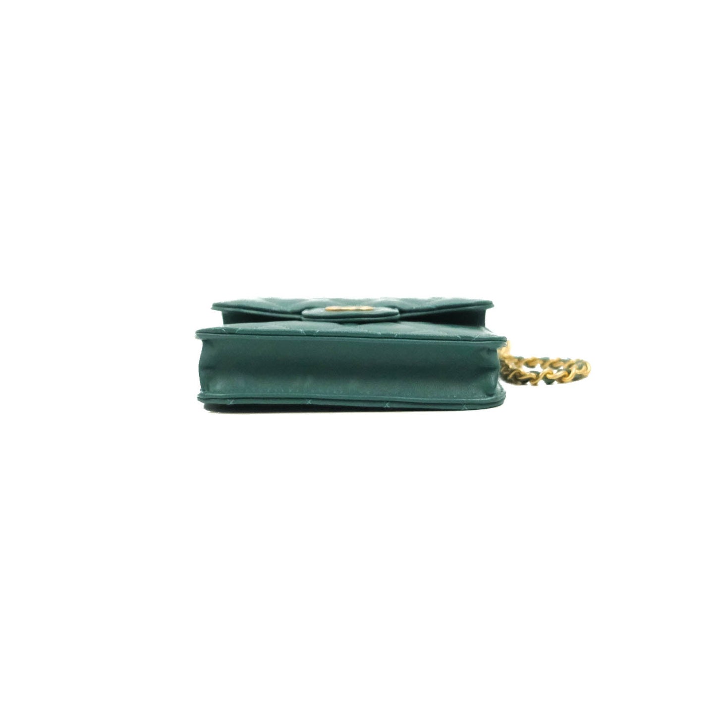 Chanel Mini Handle Flap Coin Purse With Chain Green Lambskin Gold Hardware