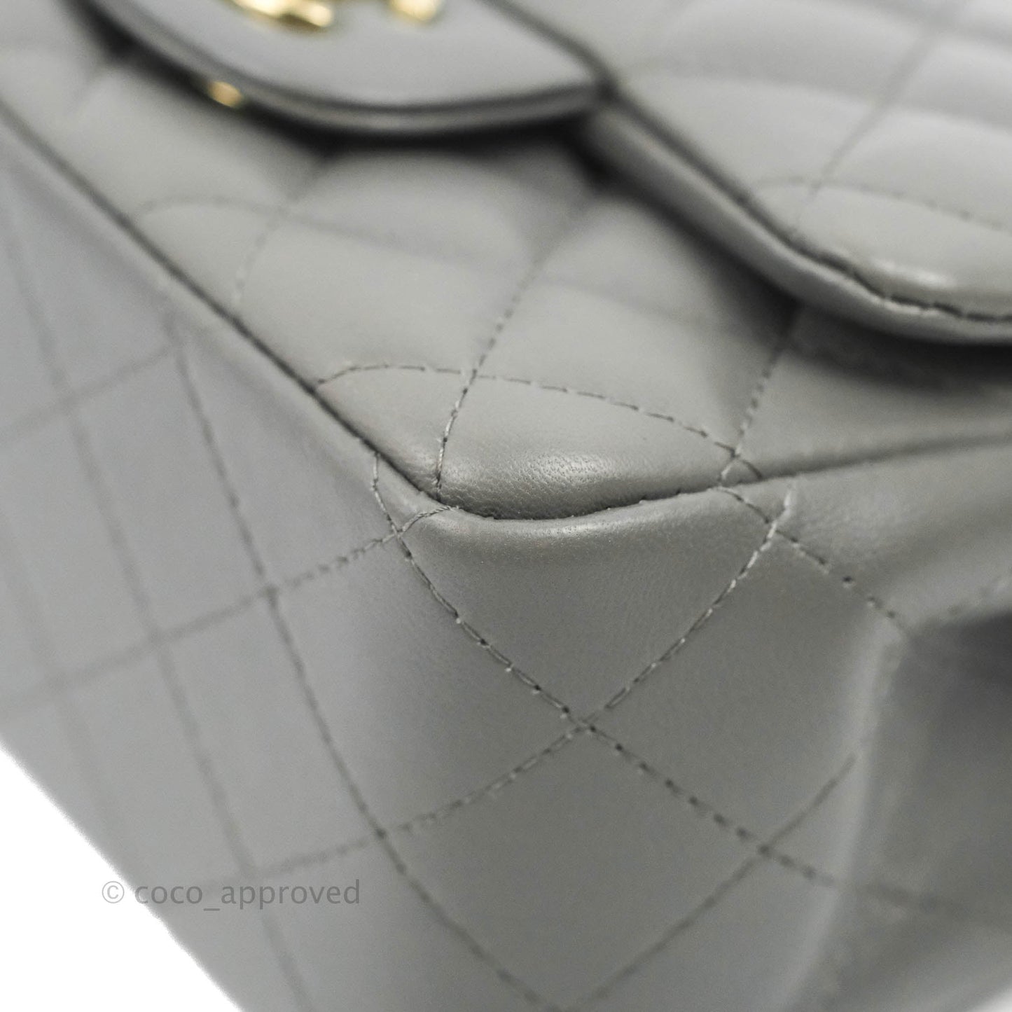 Chanel Quilted Mini Square Grey Lambskin Gold Hardware