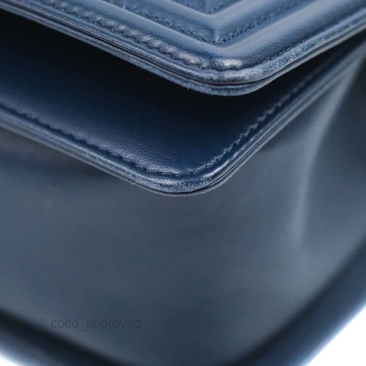 Chanel Quilted Medium Boy Navy Lambskin Aged Gold Hardware