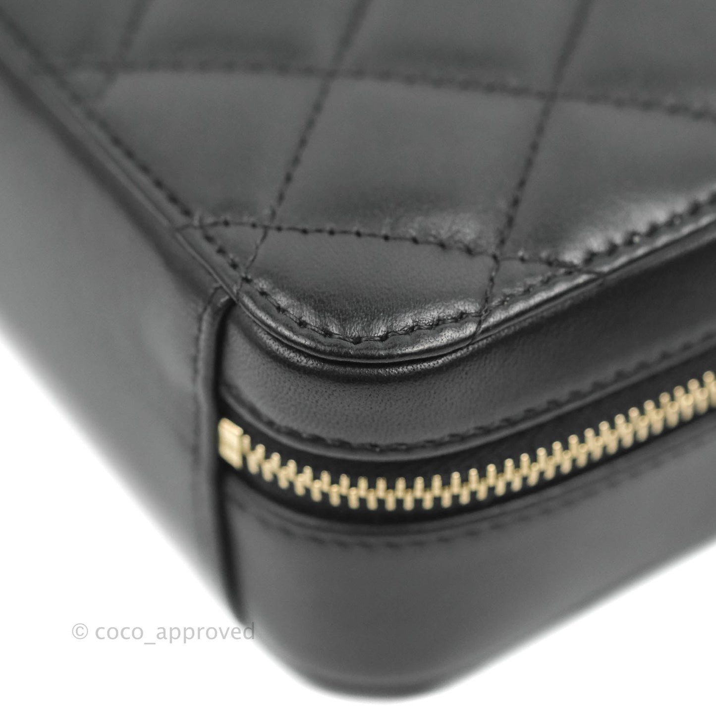 Chanel Mini Pearl Crush Quilted Camera Case Black Lambskin Aged Gold Hardware