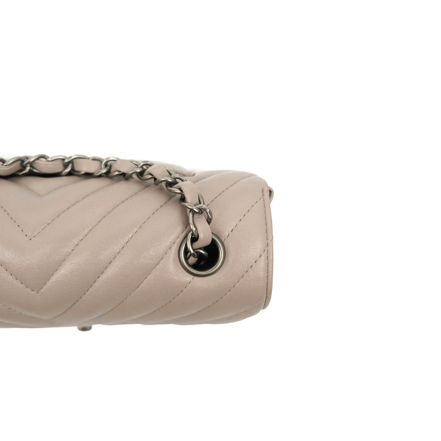 Chanel Chevron Mini Rectangular Flap Taupe Grey Calfskin Ruthenium Hardware 18B