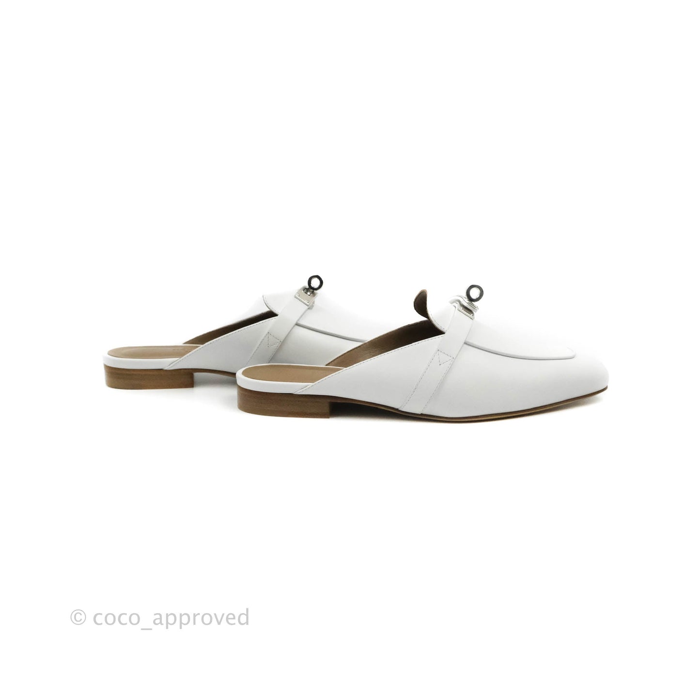 Hermès Oz Velvet Mules White Calfskin Palladium Hardware