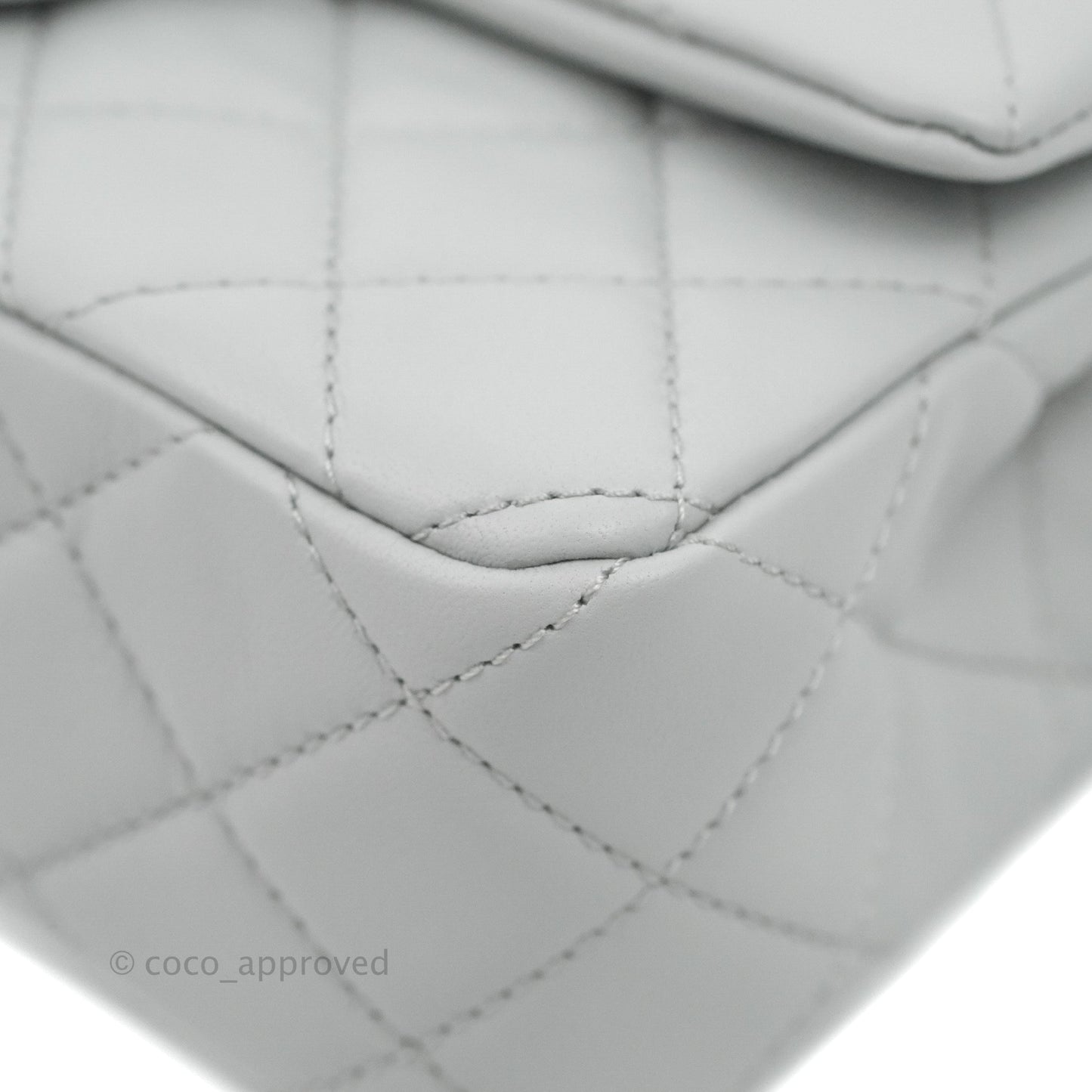 Chanel Quilted Mini Rectangular Pearl Crush Light Grey Lambskin Aged Gold Hardware