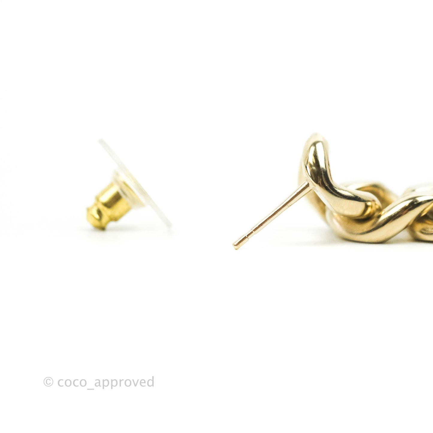 Chanel Chain CC Crystal Plate Drop Earrings Gold Tone 21C