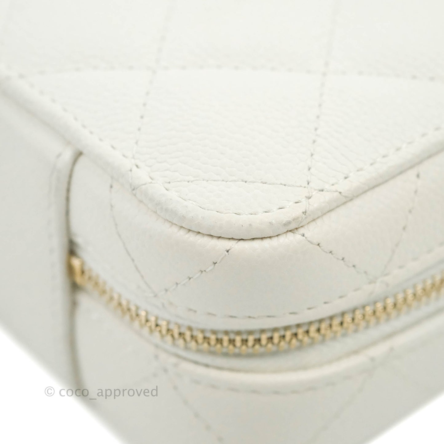 Chanel Quilted Top Handle Vanity White Caviar Gold Hardware