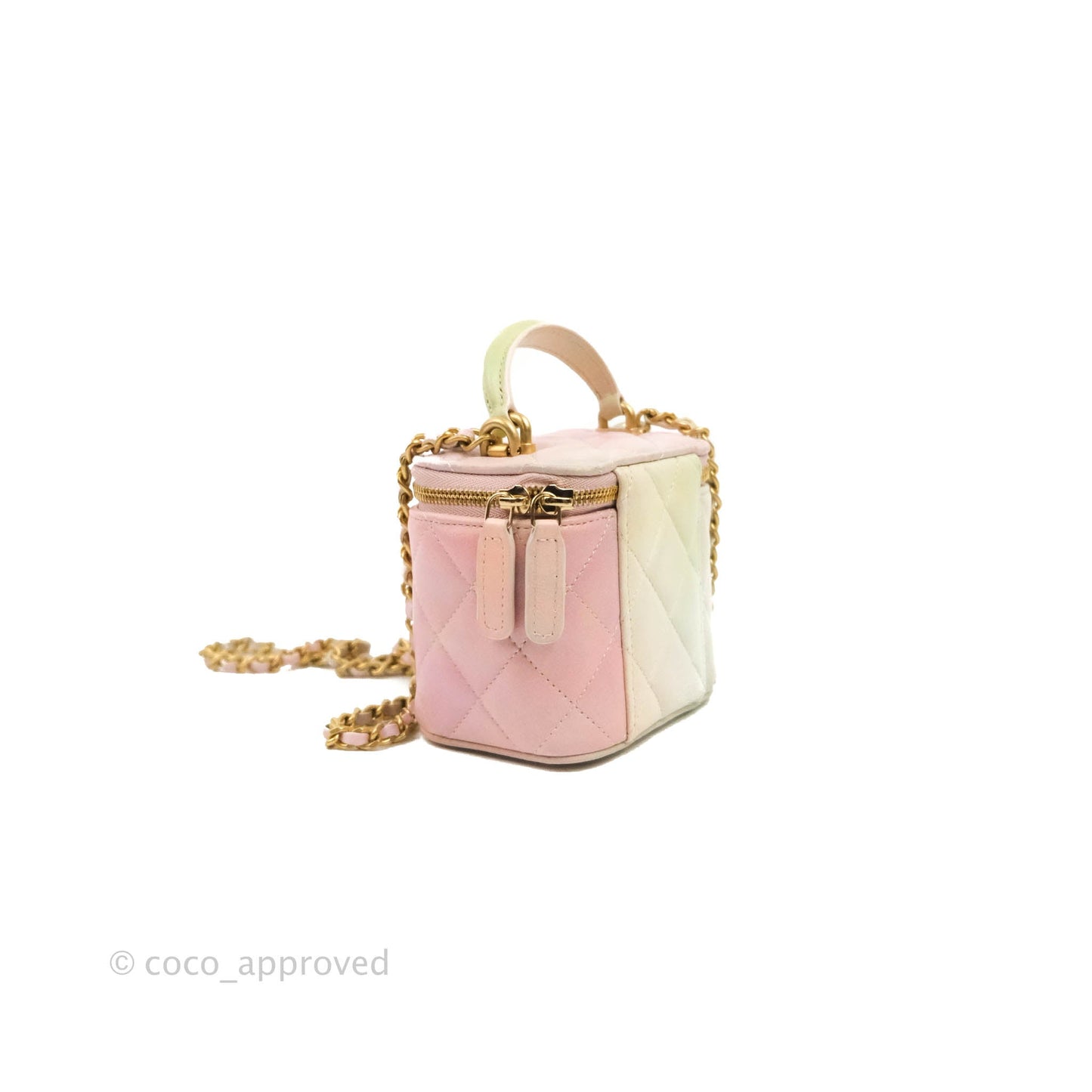 Chanel Mini Top Handle Vanity With Chain Rainbow Lambskin Aged Gold Hardware