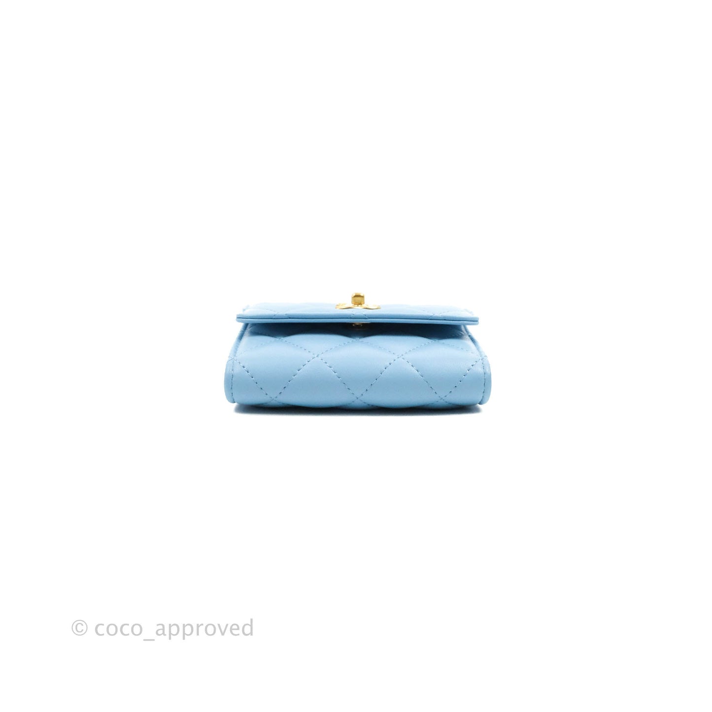 Chanel Pearl Crush Mini Clutch With Chain Blue Lambskin Aged Gold Hardware