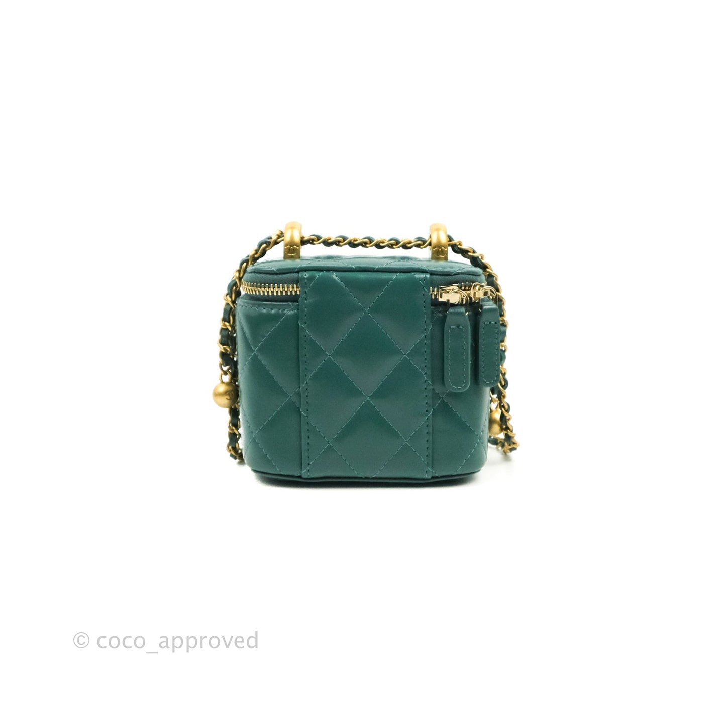 Chanel Quilted Mini Perfect Fit Vanity With Chain Calfskin Pine Green Aged Gold Hardware