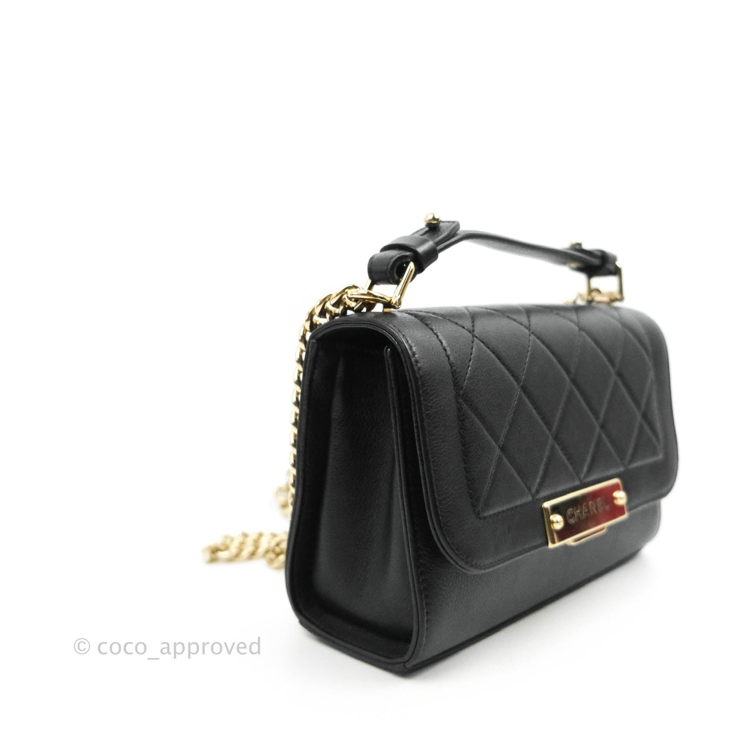 Chanel Quilted Small Label Click Flap Bag Black Grained Calfskin Gold Hardware