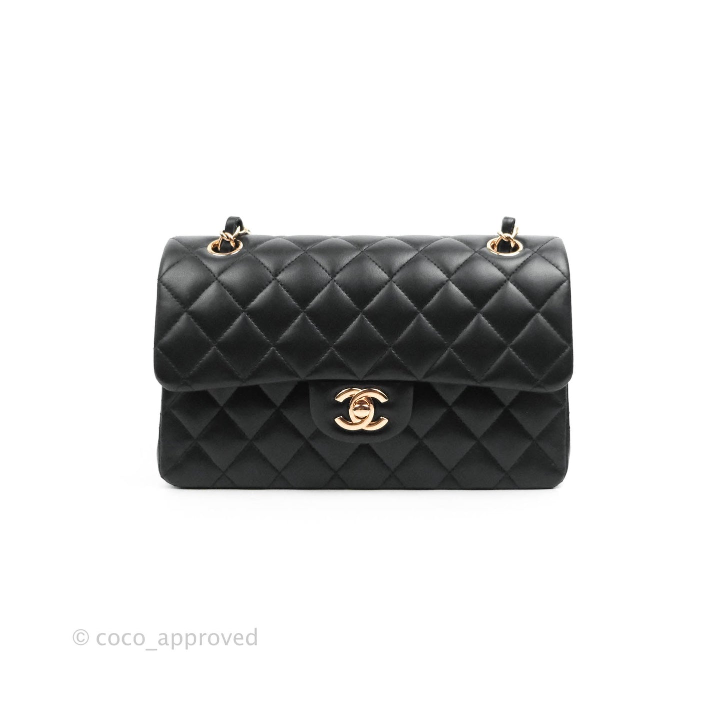 Chanel Classic Small S/M Flap Black Lambskin Rose Pink-Gold Hardware