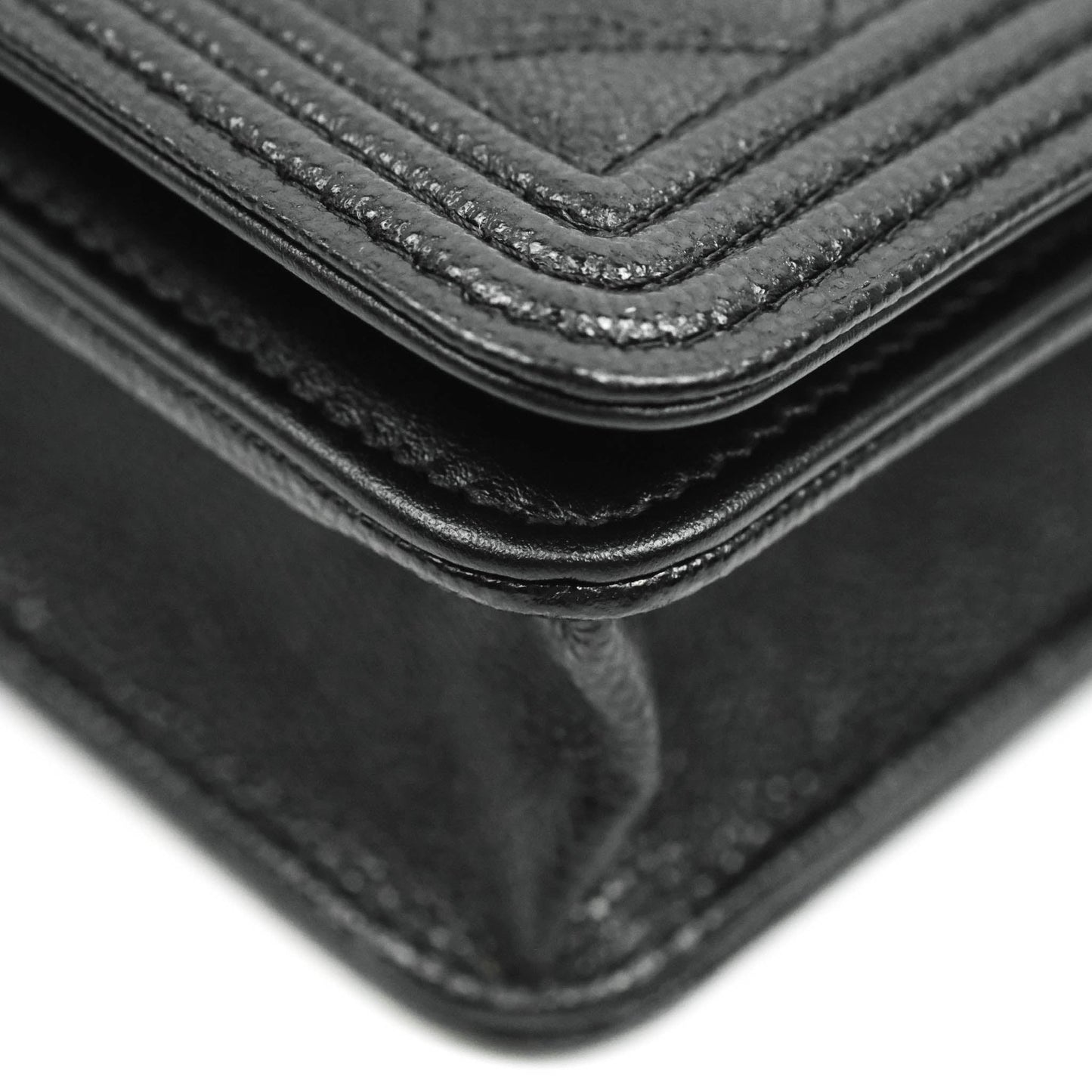 Chanel Quilted Boy Wallet on Chain WOC Black Caviar Aged Gold Hardware
