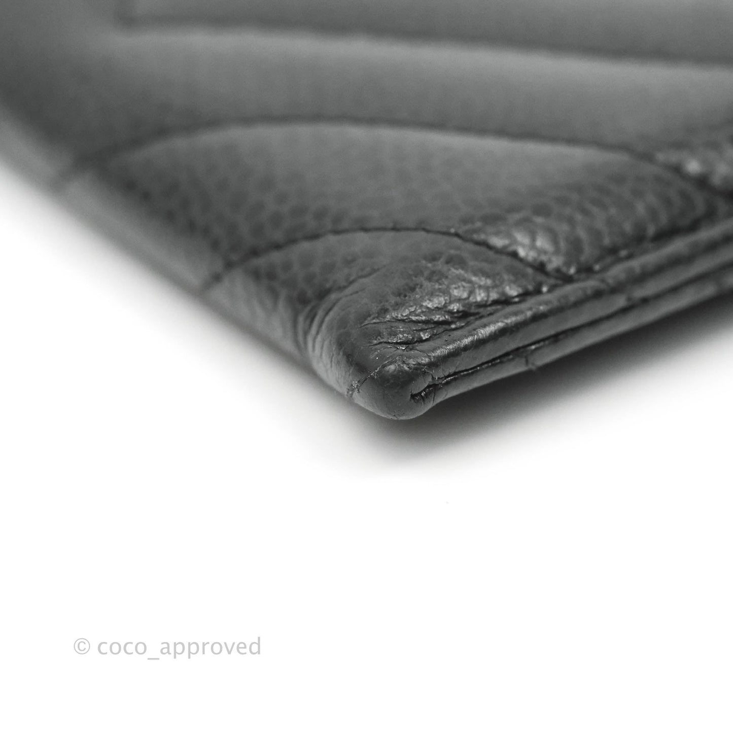 Chanel Classic Chevron Flat Card Holder Black Caviar Silver Hardware