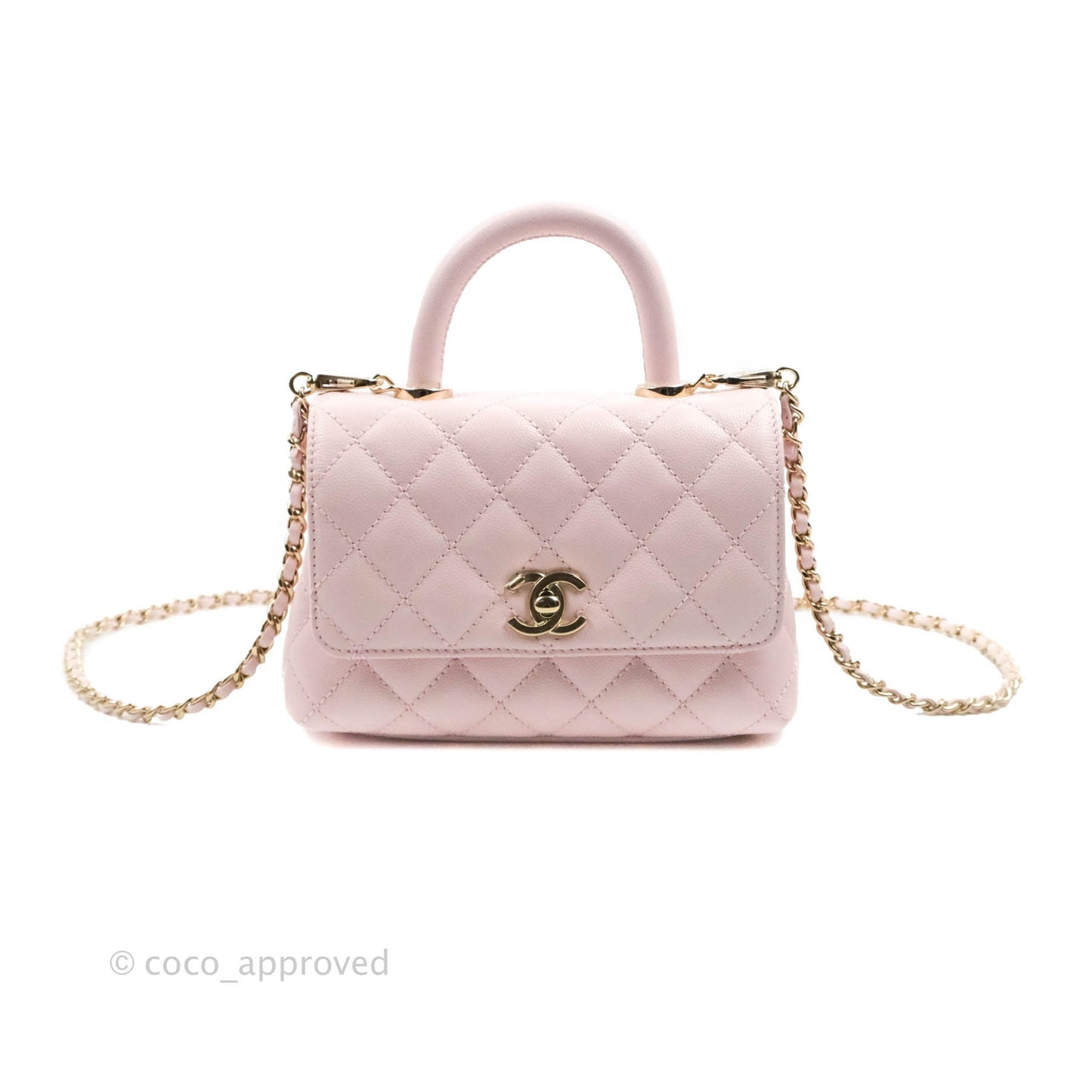 Chanel Mini Coco Handle Quilted Light Pink Caviar Gold Hardware