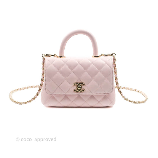 Chanel Mini Coco Handle Quilted Light Pink Caviar Gold Hardware