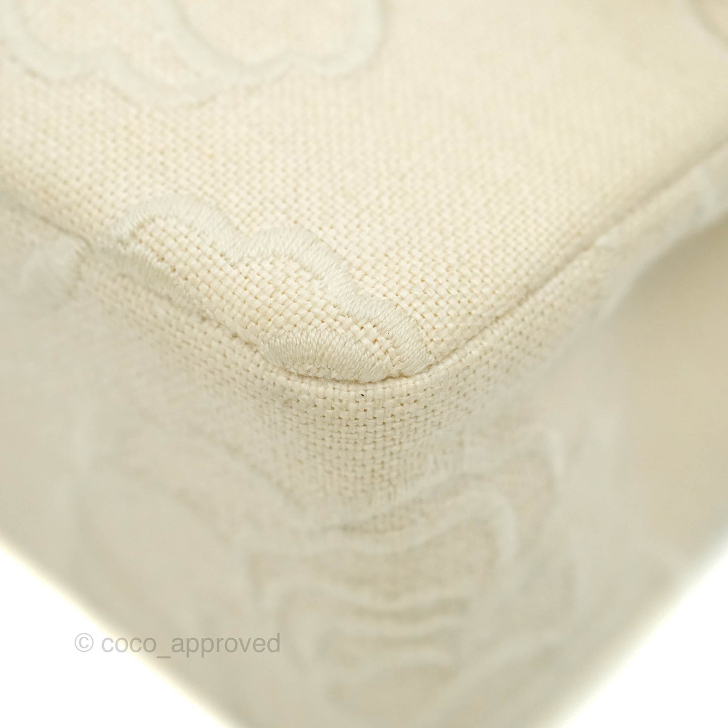Chanel Small Flap Camellia Embroidered Ivory Beige Linen Canvas 24K Gold Hardware