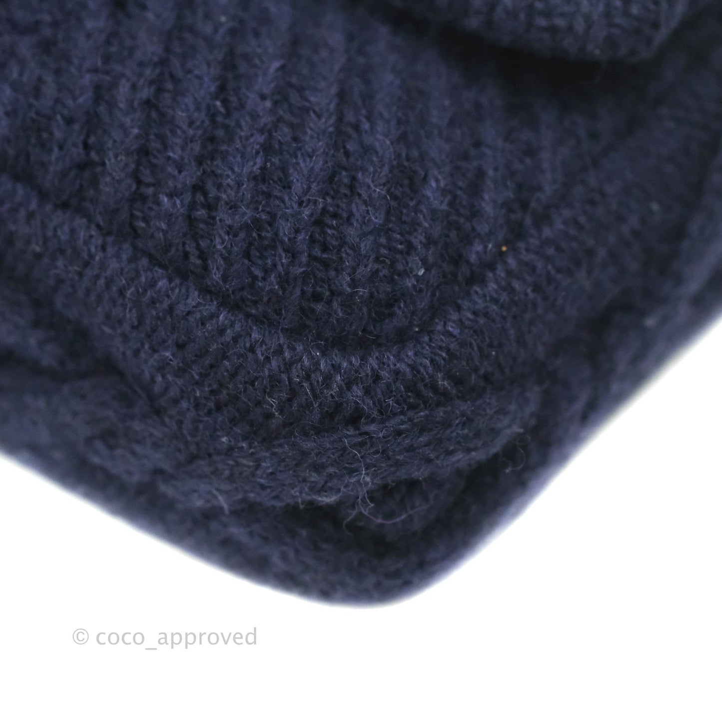 Chanel Mini Rectangular Flap Navy Blue Cable Knit Gold Hardware