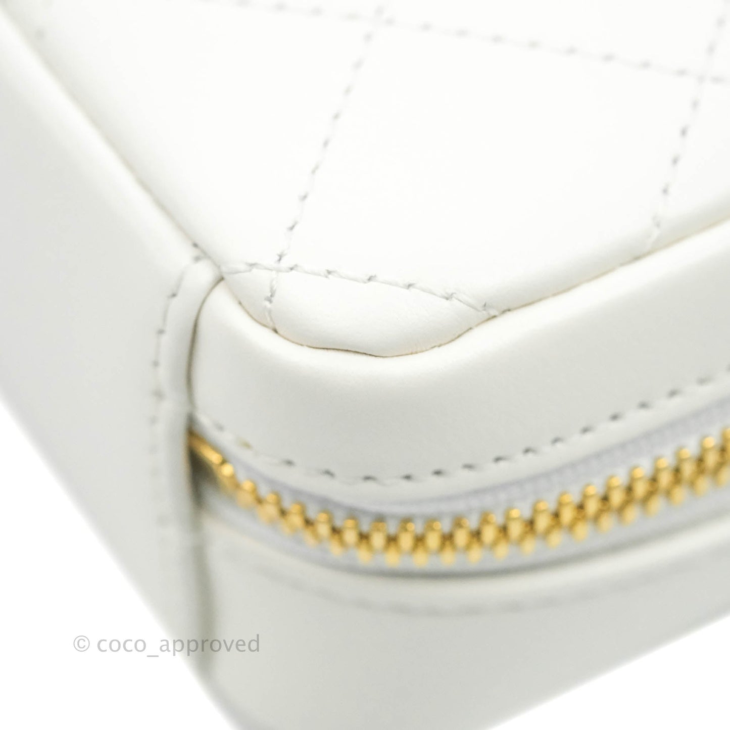 Chanel Circular Handle Zip Around Vanity Case White Calfskin Gold Hardware 20S
