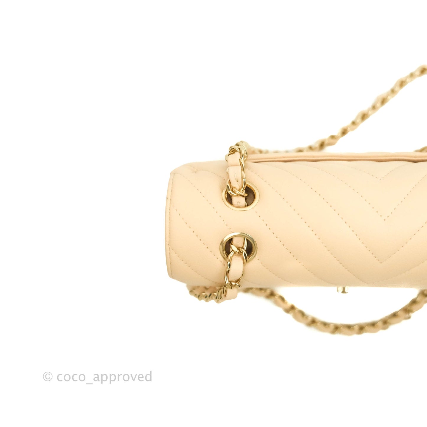 Chanel Classic S/M Small Double Flap Chevron Beige Caviar Gold Hardware