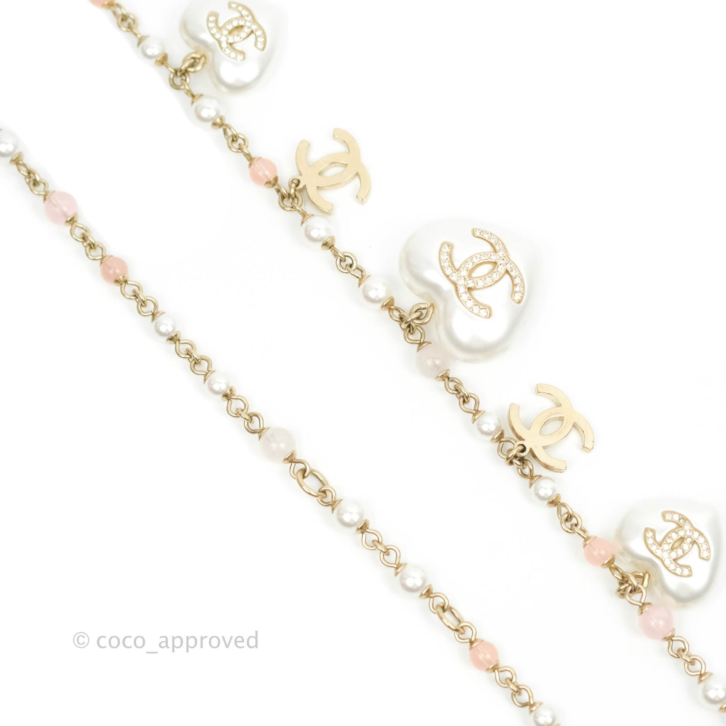 Chanel CC Crystal Pearl Heart Belt Gold Tone 21B