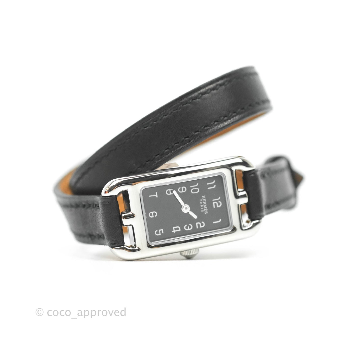 Hermès Cape Cod Nantucket Black Leather Strap Steel Watch Special Order