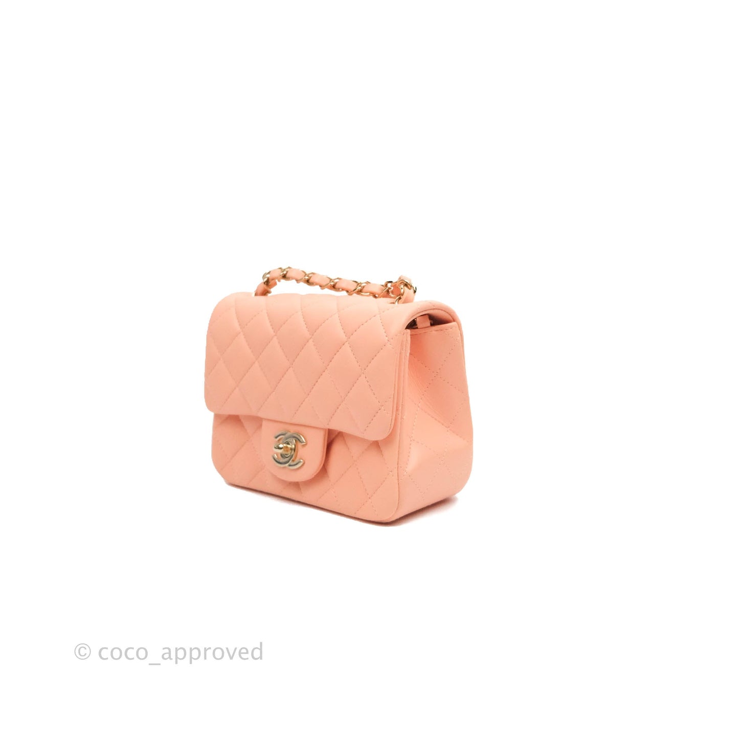 Chanel Quilted Mini Square Beige Pink Lambskin Gold Hardware