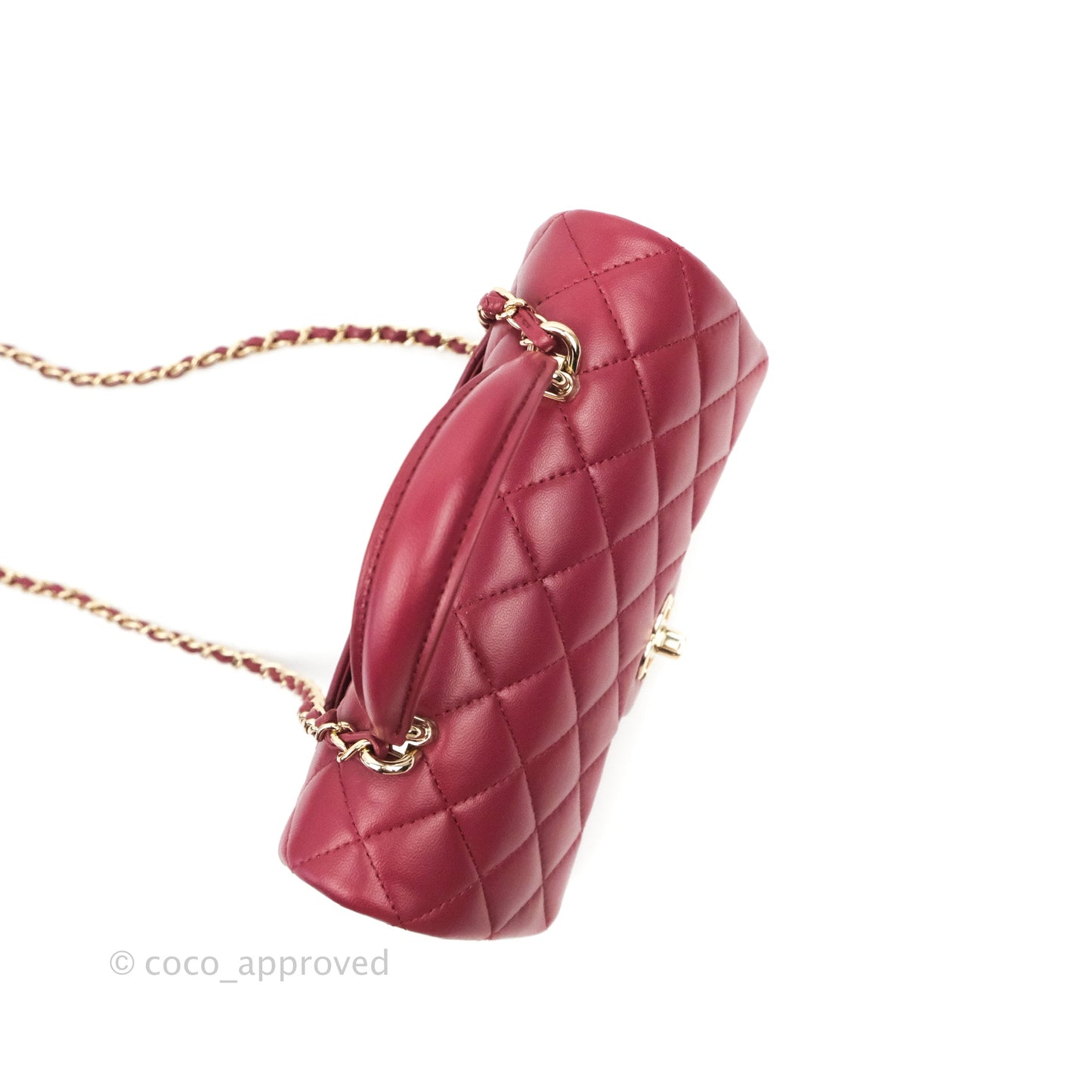 Chanel Top Handle Mini Rectangular Flap Bag Burgundy Lambskin Gold Hardware