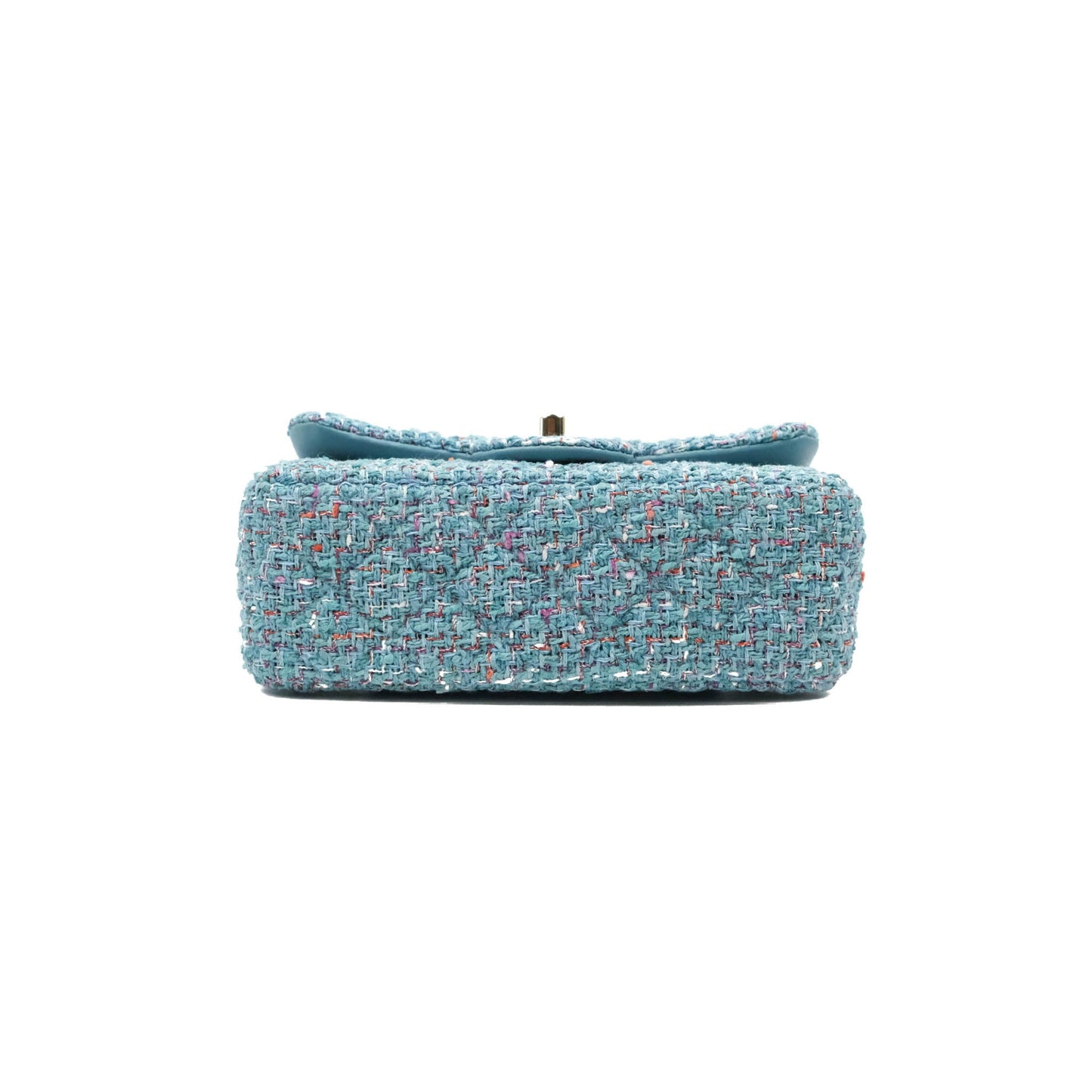 Chanel Quilted Mini Rectangular Flap Blue Tweed Gold Hardware