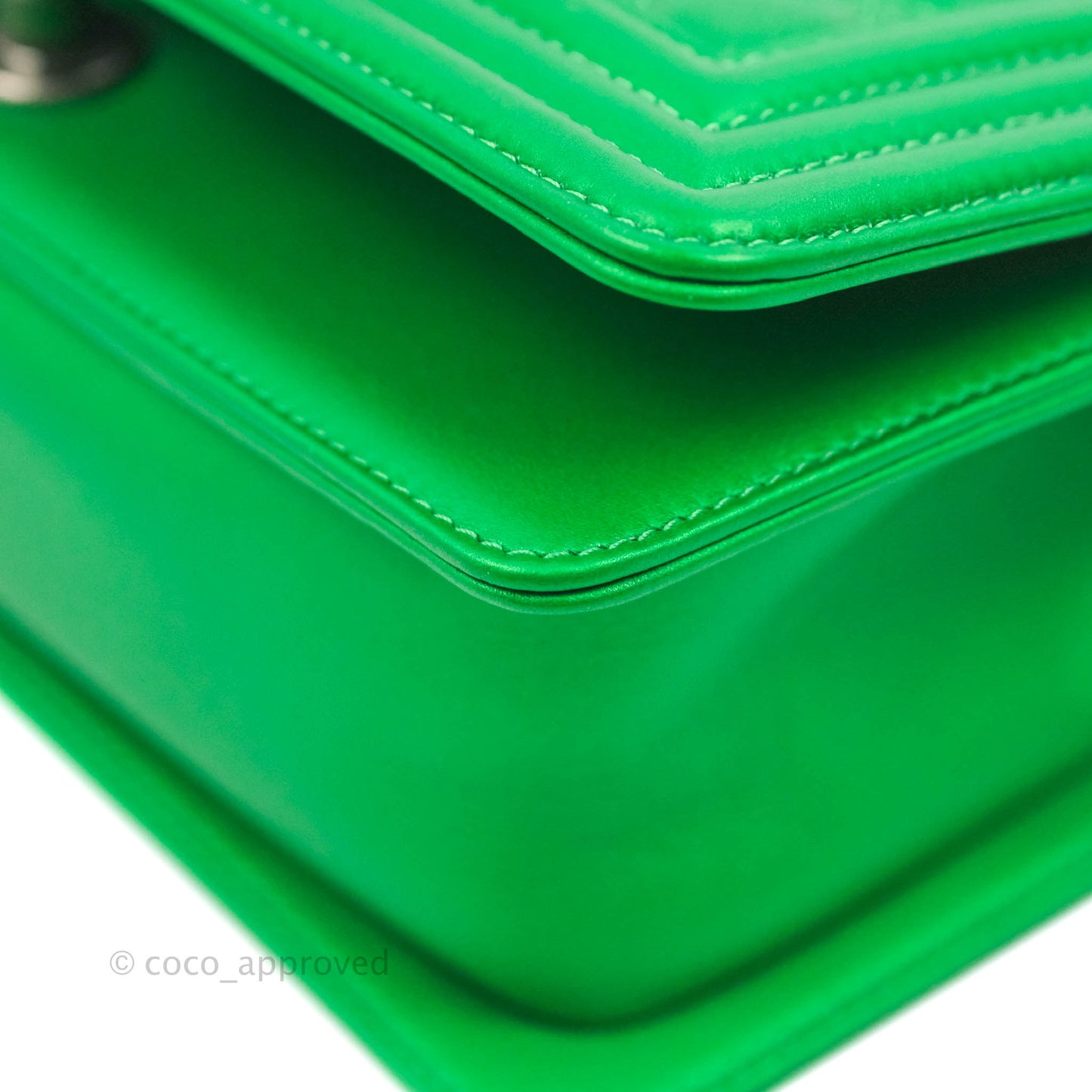 Chanel Small Boy Green Calfskin Ruthenium Hardware