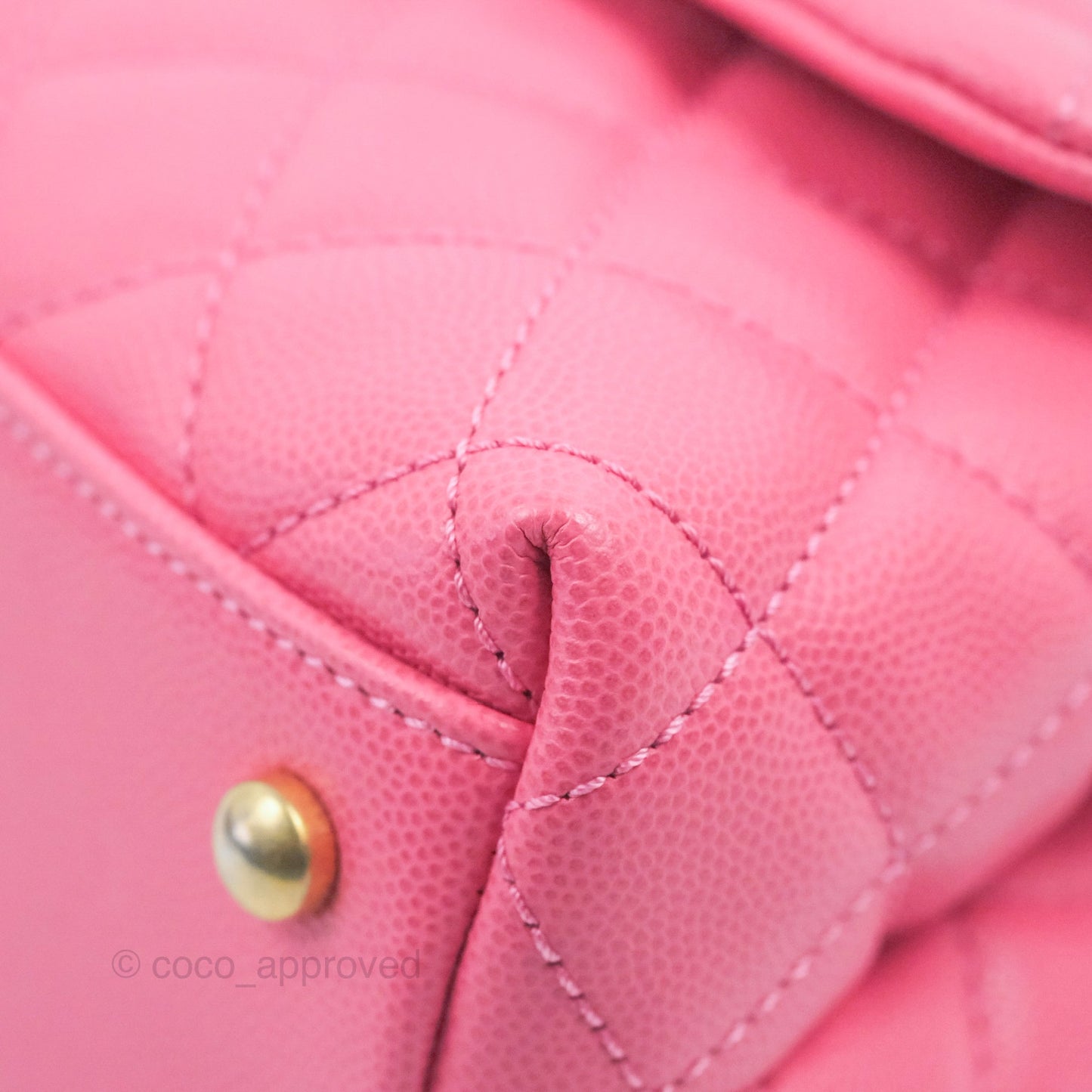 Chanel Small Coco Handle Quilted Pink Caviar Aged Gold Hardware Lizard Embossed Handle