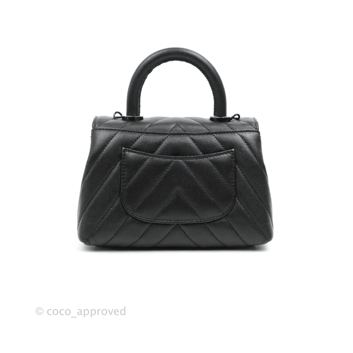 Chanel Mini Chevron Coco Handle Bag So Black Caviar