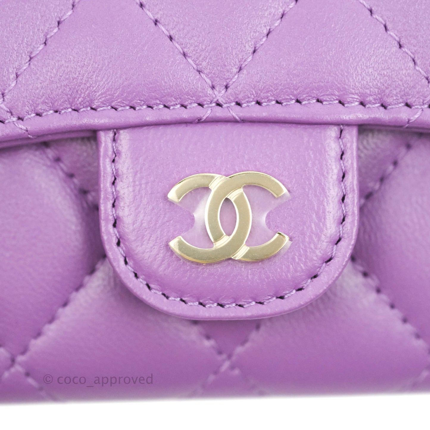Chanel Quilted Flap Card Holder Purple Lambskin Gold Hardware