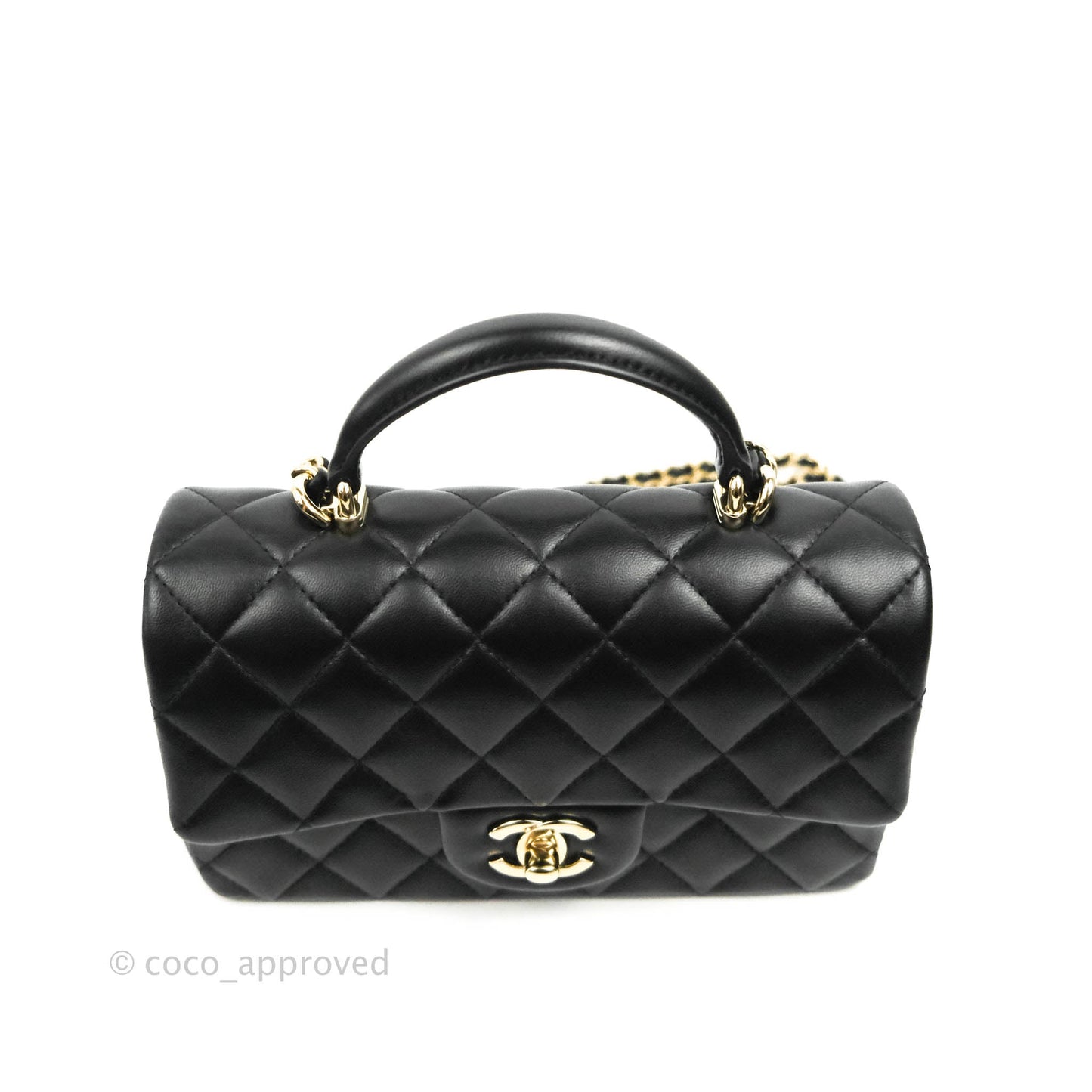 Chanel Top Handle Mini Rectangular Flap Bag Black Lambskin Gold Hardware