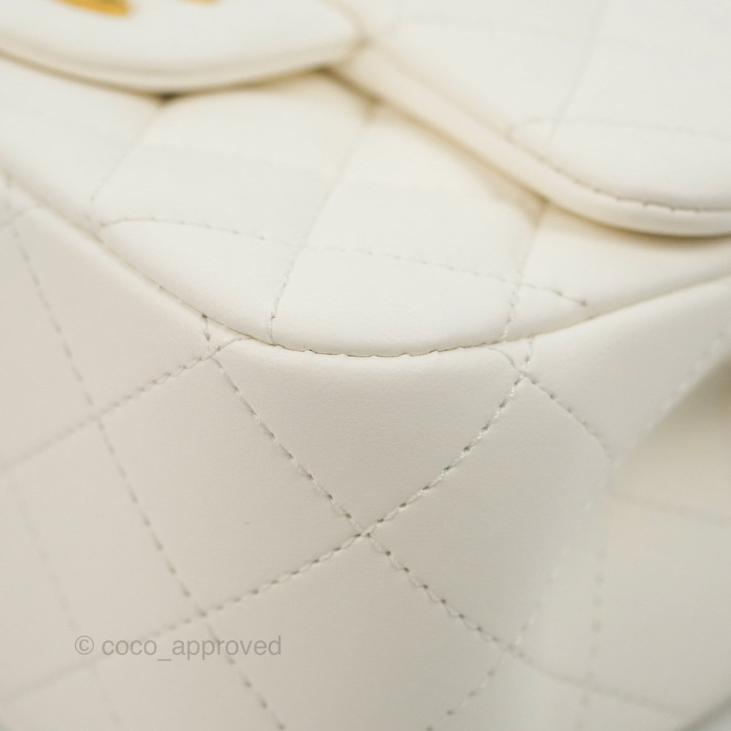 Chanel Mini Square Pearl Crush Quilted White Lambskin Aged Gold Hardware