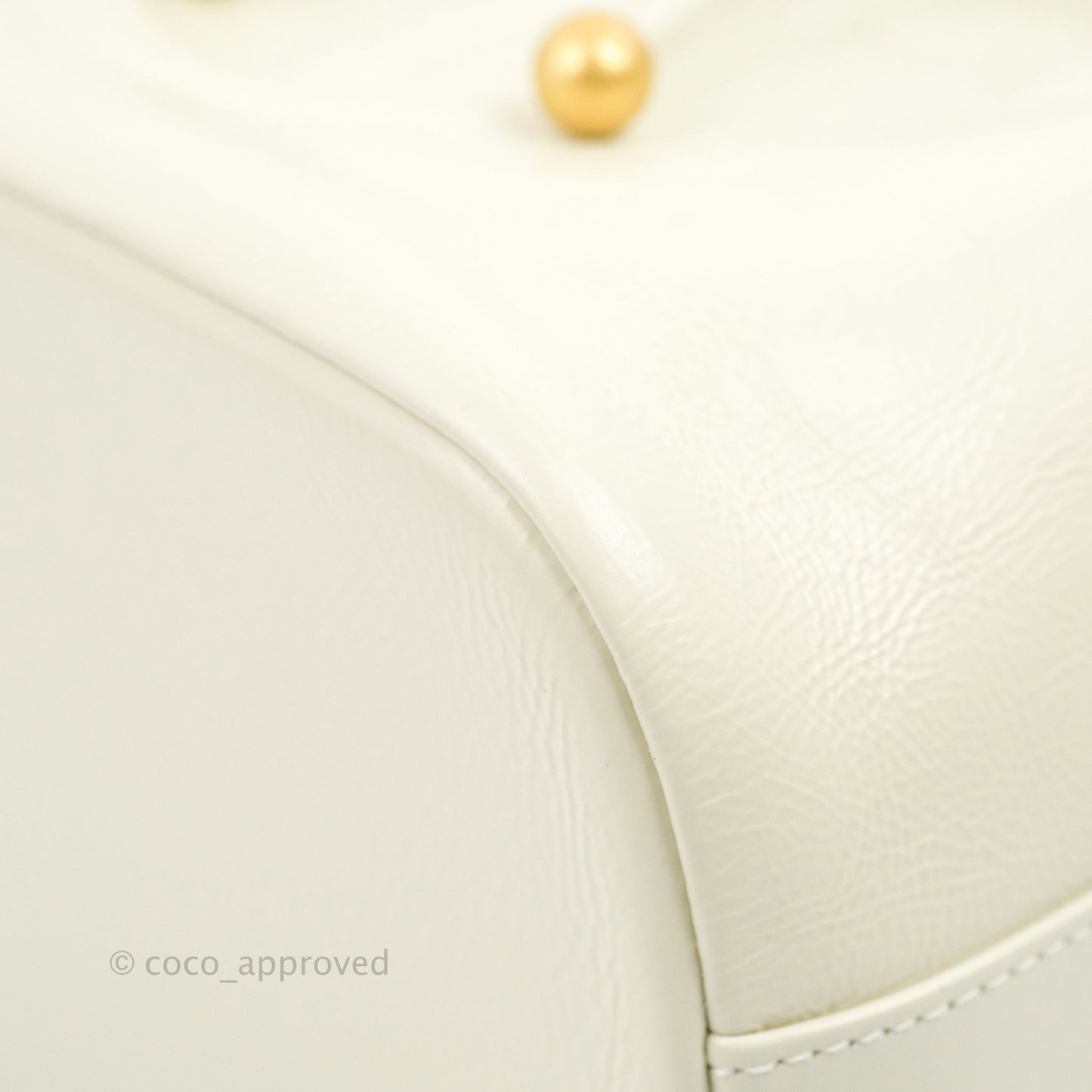 Chanel CC Small Drawstring Bucket Bag White Calfskin Aged Gold Hardware