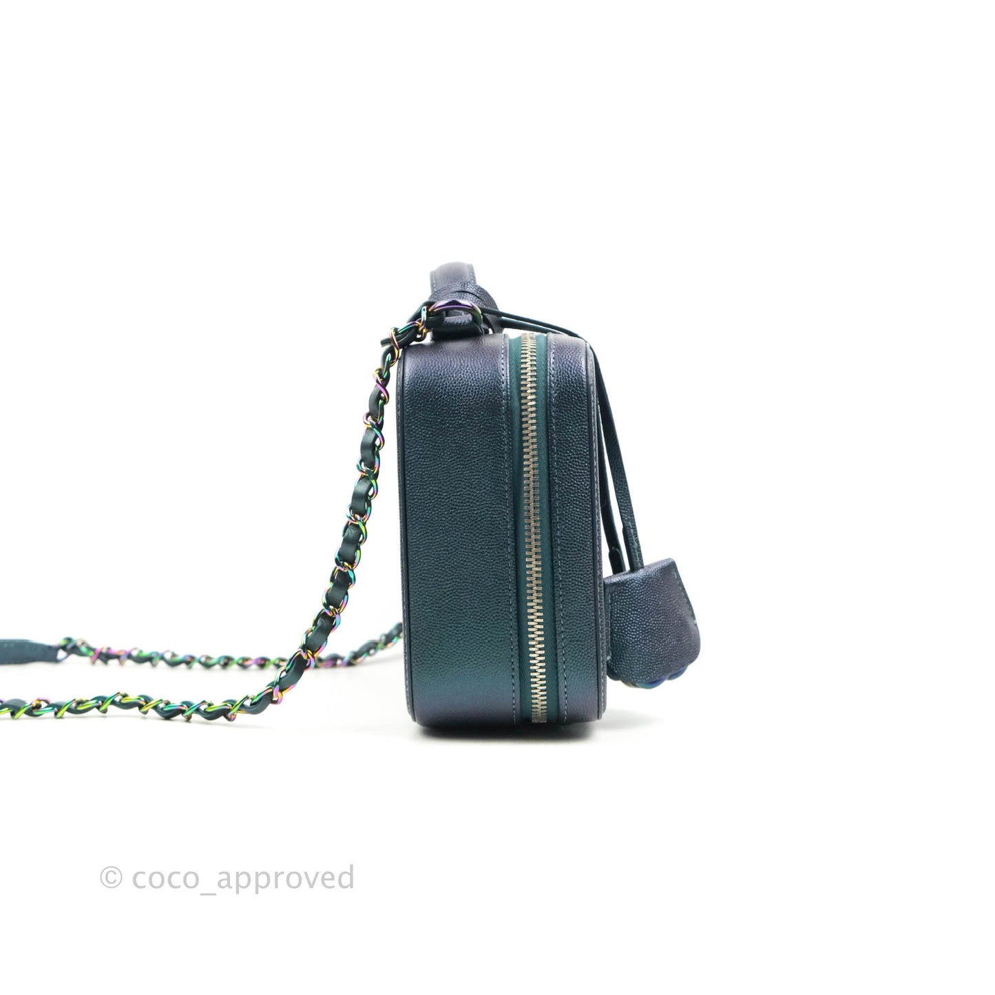 Chanel Quilted Medium CC Filigree Vanity Case Iridescent Dark Turquoise Caviar Rainbow Hardware