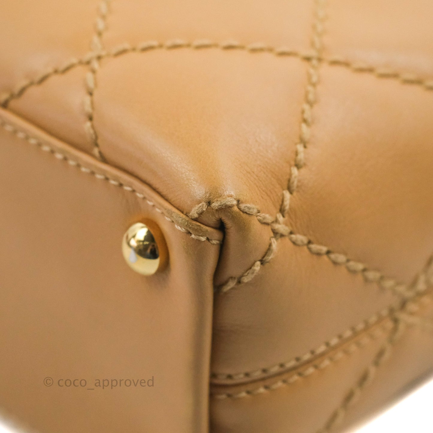 Chanel Vintage Quilted CC Tote Bag Beige Calfskin Gold Hardware