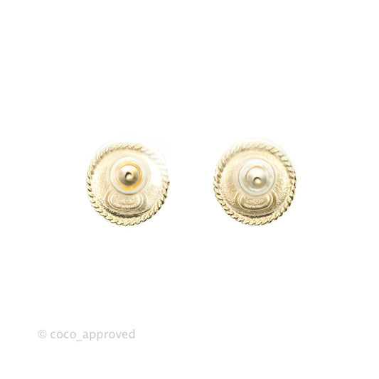 Chanel CC Crystal Round Earrings Gold Tone 21P
