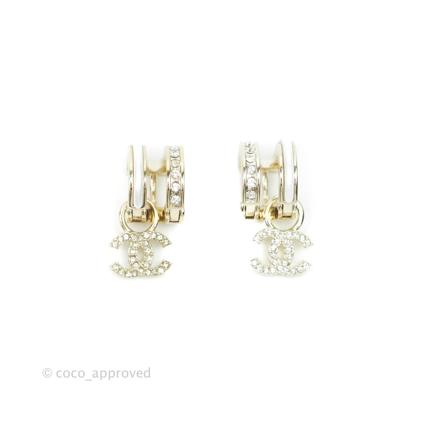 Chanel CC Crystal Earrings Gold Tone