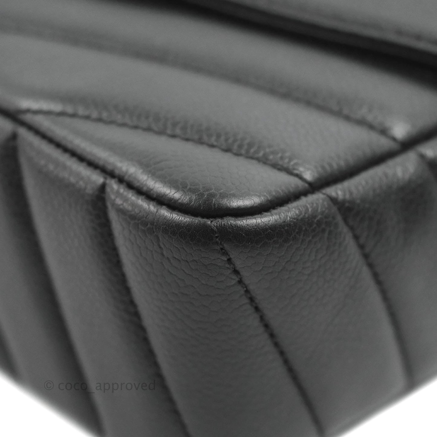 Chanel Medium Chevron Quilted Flap Black Grained Calfskin Silver Hardware